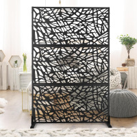 Elevens Freestanding Metal Outdoor Privacy Screen, Decorative Privacy Fence Screen, for Balcony Patio, 72" H&times;47" W (Black-Leaves), New in Box $299