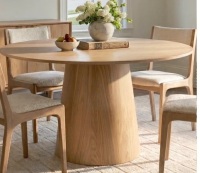 Pop Maison Orchid 60" Oak Round Pedestal Dining Table Black Top/Natural Base (2 Boxes) New in Box $1099