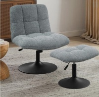 Latitude Run Upholstered Tufted Swivel Accent Chair With Ottoman, Height Adjustable Lounge Chair New in Box $599