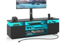 Rolanstar TV Stand with Mount and Power Outlet 51.2", Swivel TV Stand Mount for 32/45/55/60/65/70 inch TVs, Height Adjustable Modern Entertainment Center with Storage & LED Lights, TV Table Black New in Box $299