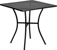 Flash Furniture Oia 28" Commercial Grade Steel Patio Table, Modern Square Rain Flower Design Outdoor Dining Table, Black New In Box $299