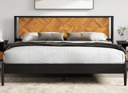 George Oliver Cartlin King Acacia Solid Wood Platform Bed in Rustic Teak New in Box $1199