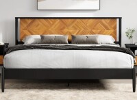 George Oliver Cartlin King Acacia Solid Wood Platform Bed in Rustic Teak New in Box $1199