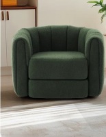 Latitude Run 37" Wide Accent Chair, Boucle Upholstered Swivel Barrel Chair in Green Teddy New inBox $599