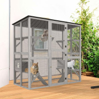 YITAHOME Catio Outdoor Cat Enclosure Large, Tall Wooden Cat House with Weatherproof Asphalt Roof, Cat Cage Playpen with Multiple Platforms & 2 Resting Boxes, 70.9" L x 38.2" W x 70.9" H New in Box $499