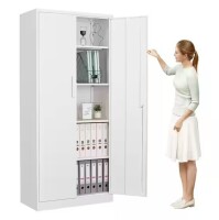 Mlezan Metal Garage Cabinet 35.4 in. W x 72 in. H x 18 in. D 24-Gauge Steel Metal Storage Cabinet 4 Shelves and 2 Door in White New In Box $399