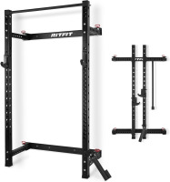 RitFit 2.36'' x 2.36'' Folding Squat Rack for Home Gym, Wall Mounted Squat Rack with Attachments - Space Saving Squat Power Rack New In Box $699