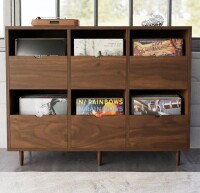 Krovel Walnut Six Drawer Record Credenza, Mid Century Modern, 47" Wide, 4" Legs, Solid Hardwood Similar to Picture New In Box $499