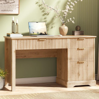 Vabches Fluted Executive Desk with Drawers, Wood Computer Desk with Ample File Drawer, Home Office Desk with Storage for Study, Bedroom, Living Room, Oak $399