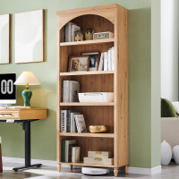 IFGET 76" Tall Arched Bookcase, Farmhouse 5 Tiers Large Arched Bookshelf Cabinet with Adjustable Shelves, Modern Wooden Book Shelf w/Storage and Open Display Shelves for Living Room, Office-Natural New In Box $299