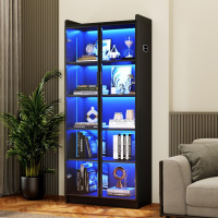 Dystler Display Cabinet with Adjustable Shelves, 65" Tall Bookcase with LED Lights/Human Sensor, 5 Tier Display Case for Collectibles Bedroom Living Room Office, Black - Transparent Acrylic Doors New In Box $499