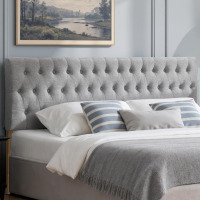 Kingfun Tufted Upholstered Queen Size Bed Headboard in Modern Button Design, Adjustable Solid Wood Head Board, Premium Linen Fabric Padded Headboard in Bedroom (Smoky Grey) New In Box $499
