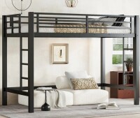 Ebern Designs Twin XL Metal Loft Bed with Ladder & Guardrails, Space-Saving Sturdy Black Loft Bed New in Box $599
