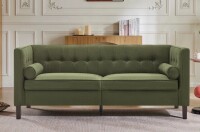 Ebern Designs Chelsea 77'' W Mid Century Upholstery Tufted Sofa in Olive Green New in Box $899
