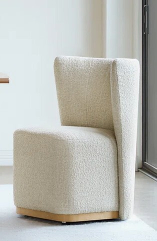 Everly Quinn Geelt Upholstered Wingback Dining Chair with Casters in Oatmeal New in Box $699