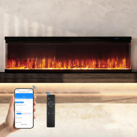 LALAHOO 60 inch 3-Sided Wall Mount Electric Fireplace, Recessed & Built-in Design with Wi-Fi/Remote, 1500W Heater, 12 Flame Colors, ETL Listed, for Living Room New In Box $499
