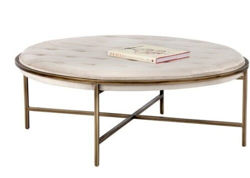 SUNPAN Ethel Round Ottoman in Piccolo Prosecco/Rustic Bronze 102773 New in Box $1599