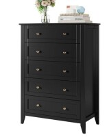 Garvee 5 Drawer Tall Dresser for Bedroom &ndash; Modern Wooden Chest, Deep Storage Drawers, Metal Knobs, Space-Saving Organizer for Closet, Nursery, Entryway &ndash; Color: Black New in Box $499