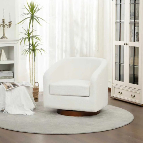Ebern Designs 31? Upholstered Swivel Barrel Chair, Fabric Accent Chair For Living Room, Bedroom, White, New in Box $899