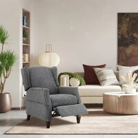 Colamy Dark Gray Fabric Push-Back Recliner Chair with Nailhead Trim and Storage Pockets, New in Box $399