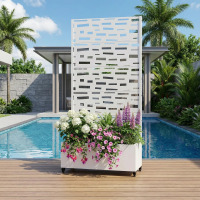 Latitude Run Metal Privacy Screen Planter Box with Trellis with Wheels, White, New in Box $299
