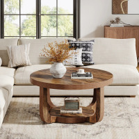 Millwood Pines Rustic 2 Tier 31" Round Coffee Table Center Table For Living Room, Brown, New in Box $299
