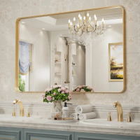 Ivy Bronx Morelock 30" x 40" Metal Rectangle Bathroom Wall Mirror, Gold, New in Box $299