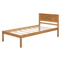 LOVMOR Twin Size Floor Bed with Fence without Door Rubber Wood Floor Bed with Safety Guardrails, Natural, New in Box $599