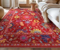 Well Woven Ushak Bodrum Red 9'10" x 13' Area Rug, Floral Multi-Color Coastal Design, Easy Clean, Floor-Friendly Backing, New $699