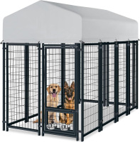Oranland 8x4x6FT Outdoor Dog Kennel, Heavy Duty Welded Wire Steel Dog Kennel for Large Dogs with Secure Lock, Upgraded Heat Dissipation & Reflective Silver Waterproof Roof with 2 Rotating Dog Bowls New in Box $399