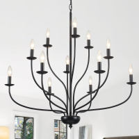 Gracie Oaks Gurpriya 12 - Light 36 inch 3-Tier Modern Dimmable Black Classic / Traditional Chandelier New In Box $599