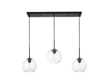 Timeless Home 36 in. 3-Light Black And Clear Pendant Light, Bulbs Not Included New In Box $299