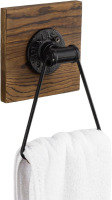 MyGift Bathroom Hand Towel Holder, Towel Rack Ring 5.5x8.7 inch for Kitchen, Laundry Room, Matte Black Industrial Metal with Rustic Solid Burnt Wood New In Box $59