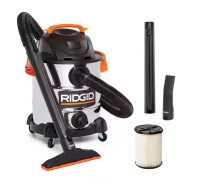 RIDGID 10 Gal. 6.0 Peak HP Stainless Steel Shop Vacuum Wet Dry Vac with Filter, Locking Hose and Accessory Attachments WD1060 On Working $299