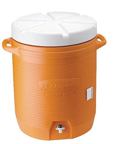 Rubbermaid&reg; Water Cooler, 5 Gallon Capacity with Cup Dispenser and Spigot, Orange/White New Shelf Pull $75