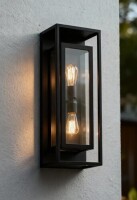 17 Stories Rasharkin Classic Outdoor Wall Sconce 2 Lights Rectangular Metal Frame and Clear Glass Shade Waterproof New In Box $199