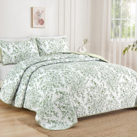 WONGS BEDDING 3-Piece King Botanical Quilt Set with Pillowcases Lightweight Microfiber Bedding Set for All Seasons $199