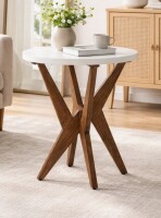 George Oliver Jahey Wooden Crossed Legs Round End Table with Smooth Top and Sturdy Four-Leg Base New In Box $299