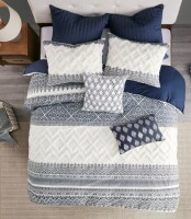 Ink+Ivy 3pc Full/Queen Mila Cotton Duvet Cover Set with Chenille Tufting Navy - Botanical Pattern, OEKO-TEX Certified New In Box $299
