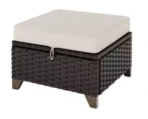 JOYSIDE Wicker Outdoor Patio Ottoman with Beige Cushion New In Box $299