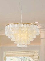 Mercer41 Ladaniel 6-Light Dimmable Gold Chandelier with White Round Shells New In Box $699