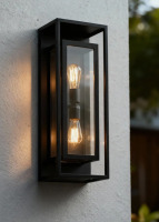 17 Stories Rasharkin Classic Outdoor Wall Sconce 2 Lights Rectangular Metal Frame and Clear Glass Shade Waterproof New In Box $299