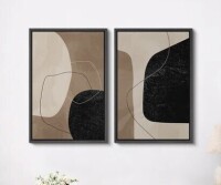IDEA4WALL Mid Century Shape "Warm Brown & Faded Black Abstract Lines Artwork, Modern Minimalist Neutral Wall Pictures, Framed Canvas Gicl&eacute;e Print 2 Pieces Wall Art", 24x36x2 pcs New In Box $299