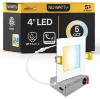 NUWATT 4" Inch Square Canless Recessed Lighting Slim LED Wafer Lights - Wet Rated - 5CCT 2700K-5000K - 630LM New In Box $79