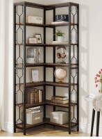 Latitude Run 79" Wood & Metal Corner Bookcase Bookshelf 7-Tier Freestanding Storage Shelves $299
