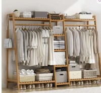 Rebrilliant Nardine Bamboo Luxury 75" W Garment Rack Storage Shelf Coat Clothes Hanging Rack $299