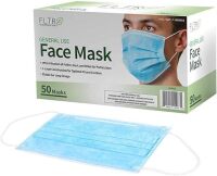 FLTR, Single-Use, General Purpose, 3-Layer Flat Blue Face Masks, (50 Pack) / FLTR Pure Protection Anti-Fog Face Shields 10-pack Comfort With Full Face Protection / Assorted New Assorted