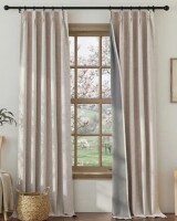 Latitude Run&reg; Linen Full Blackout Curtains for Living Room, Pinch Pleated Rustic Linen Weave Window Treatments Thermal Insulated Drapes Sound Reducing for Laundry/Bedroom, 2 Panels, 52" x 84" $99