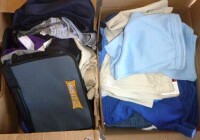 Box of Clothing, Travel Bags and Misc