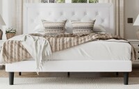 Mercury Row&reg; Full Size Hegg Linen Tufted Upholstered Platform Bed with Wood Slats Headboard Included New Shelf Pull $499